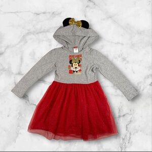 Disney Minnie Mouse Christmas/Holiday Dress w/ Hood and Ears Gray & Red Size 6x